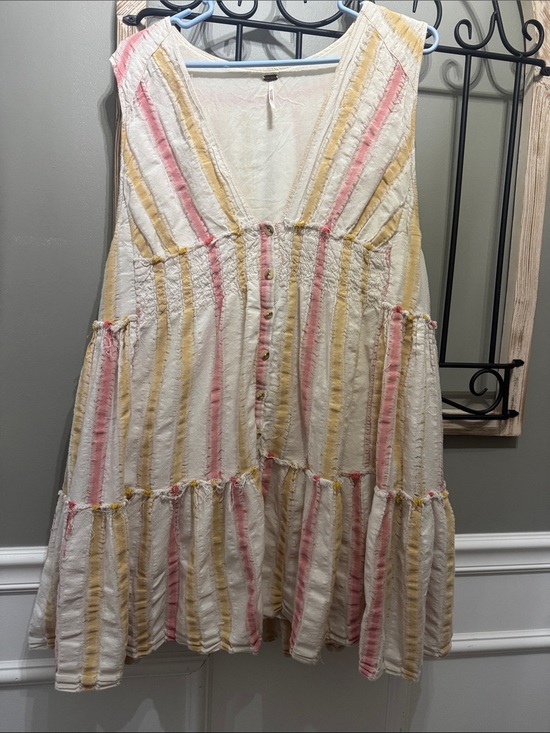 Free People Dresses & Skirts - Free People Cream Dress with Pink & Yellow Stripes M Do it again mini boho